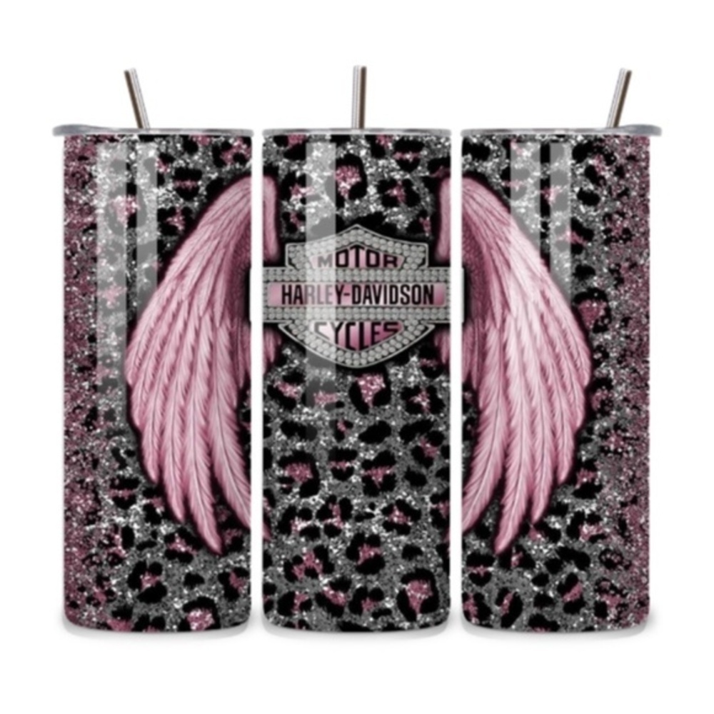 Harley Davidson Pink Leopard Glitter 20oz Stainless Steel Tumbler